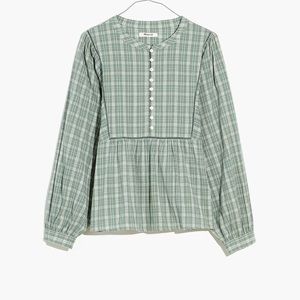 Madewell Plaid Bubble Sleeve Peplum Top